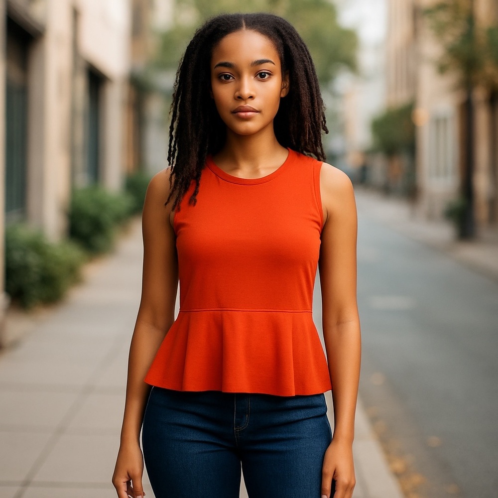 EVIE Orange Sleeveless Peplum Tank Top
